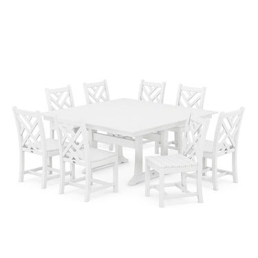 POLYWOOD Chippendale 9-Piece Farmhouse Trestle Dining Set - White